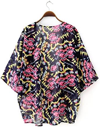 Impressão floral de verão feminina Kimonos manga de manga de sopa quimono cardigan solto encobrimento casual moda de banho
