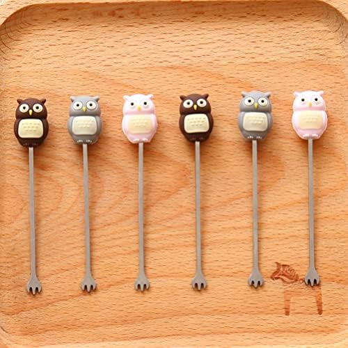 Forks de frutas de aço inoxidável Conjunto: Cute Kawaii Owl Comida Picks com Salada Salada Bolo de Sobremesa Aperto Cocktail Apertizador de dente