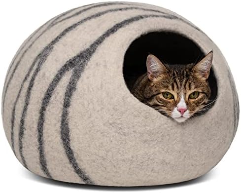 Caverna da cama de gato de feltro do meowfia - Cama de lã Merino de para gatos e gatinhos