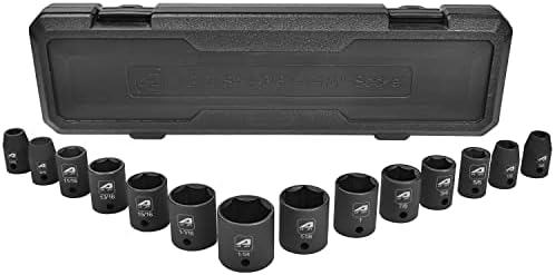 Pono 12 peças de 3/8 polegadas Drive Deep Impact Socket Set, aço CR-V, 6 pontos | SAE 5/16 a 1, PN031