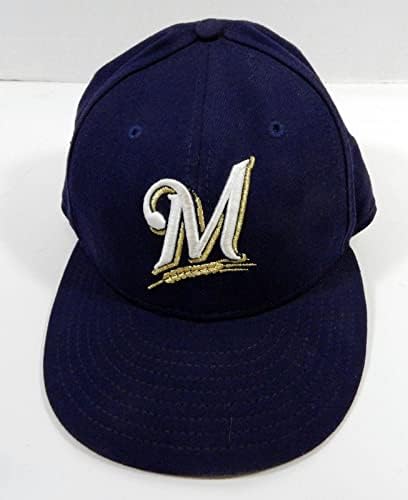 2002-09 Milwaukee Bill Hall 2 Game usado Navy Hat 7.125 22691 - Jogo usado MLB Hats
