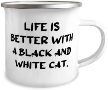 A vida é melhor com um gato preto e branco. Caneca de 12 onças, gato preto e branco presente de amigos, legal para amantes de gatos,