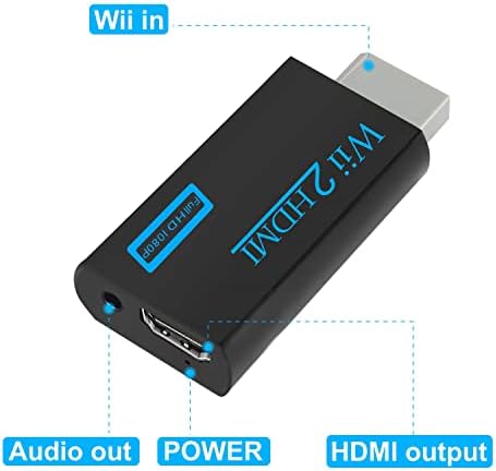 TFUFR Wii para HDMI Conversor, conector adaptador Wii para HDMI com saída de vídeo Full HD 1080p/720p e áudio de 3,5 mm, suporta todos os modos de exibição Wii - Black