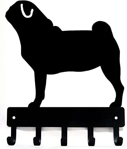 O cão -de -chave do pegador de metal pug cão de trela para parede - grande de 9 polegadas de largura - fabricado nos EUA; Presente