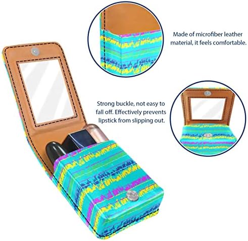 Caixa de batom oryuekan com espelho bolsa de maquiagem portátil fofa bolsa cosmética, listras adoráveis ​​resumo de cores modernas