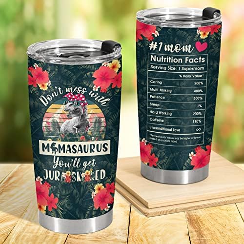 Presentes do dia das mães de 34hd, presentes de aniversário para mamãe, Mamasaurus Tumbler com tampa 20 oz, caneca de nutrição