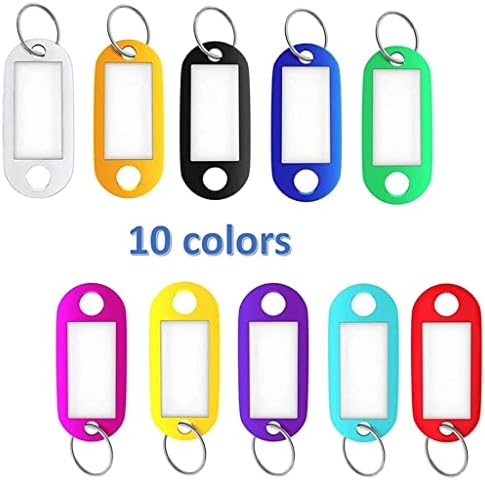 FCMLD 250 peças Tags de teclas de plástico, com nome da janela de etiqueta e chave de anel de anel dividido Keychain, 10 cores