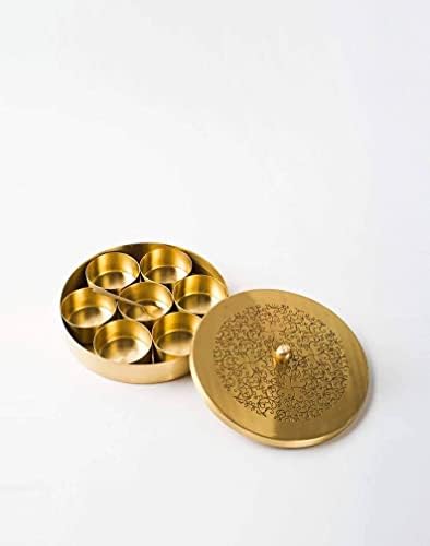 Pure Brass Masala Box Storage Dabba | Rack de especiarias | Caixa artesanal | Caixa de armazenamento de cozinha | Caixa de cozinha