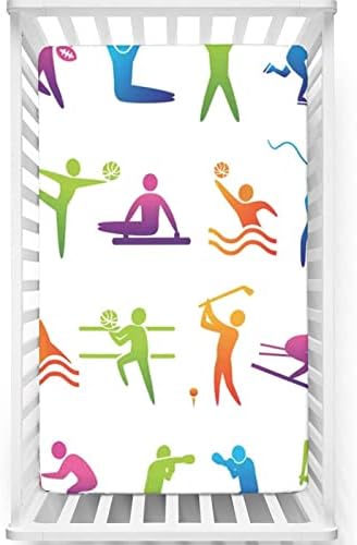 Folha de berço com tema esportivo, colchão de berço padrão folhas de berço equipado e elástico lençóis de berço para meninas ou meninos, 28 x52, multicolor