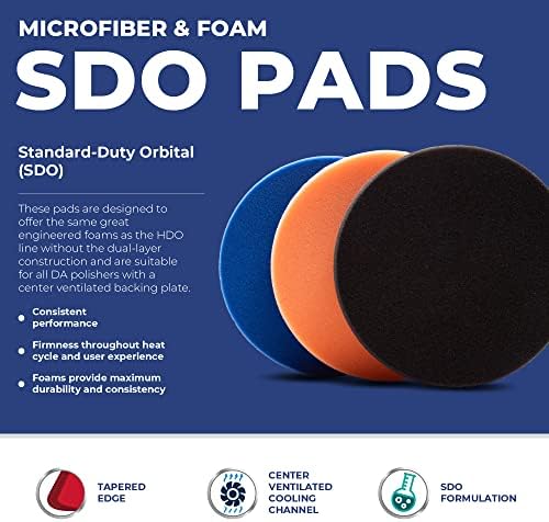 Lake Country Manufacturing SDO Microfiber e kit de polimento e polimento de espuma com borda cônica - almofada de polimento pesado azul, almofada de polimento de laranja e almofada de acabamento preto para composição