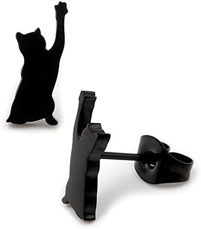 Aço inoxidável de aço inoxidável silhueta de gato preto Post Brincos de garanhão