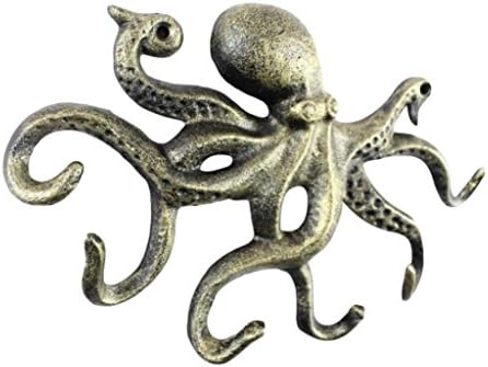 Hampton Náutico Rústico Octopus Hook 11 Ferro fundido vintage da decoração, azul escuro sólido
