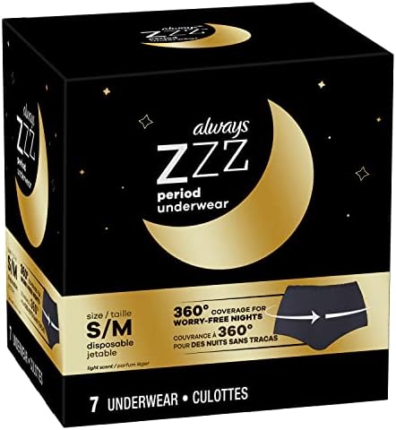 Sempre ZZZ Overnight Disposable Underwear para mulheres tamanho pequeno/médio, 360 ° Cobertura, 7 contagem