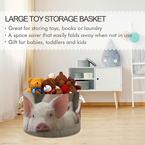 Cesta de armazenamento redondo de porco fofo de kigai com corda de algodão, grande lavanderia dobra de roupa de brinquedo