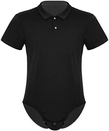 MUFENG MEN HOMEM MENINO Bodysuit de manga curta Pressione Botton Crotch Crotch Down Collar Letard Top Top