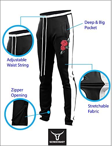 ScreenshotMens Hip Hop Premium Slim Fit Track Pants - Athletic Rogger Bottom com gravação lateral