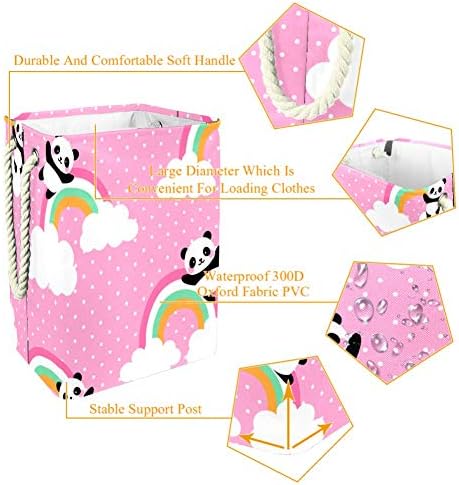 Deyya Pink Panda e uma lavanderia arco -íris cestas cestas de altura dobrável para crianças adultas meninos adolescentes no quarto