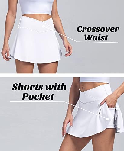 Powerasia Women Tennis Tie Saias de shorts internos de cintura alta Skorts de golfe elástico com bolsos
