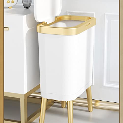 Lixo dourado de luxo CZDYUF 15L para banheiro criativo de banheiro criativo Lixeira de lixo de plástico estreito com tampa