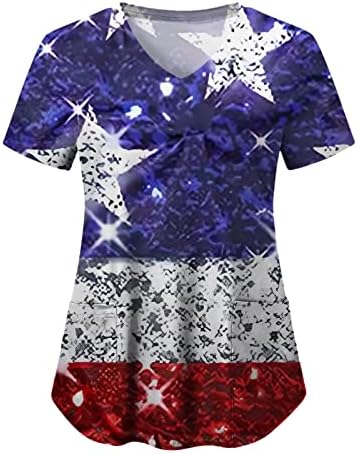 Tops femininos Tops Casual Casual American Print Print Blush Stars Stripes Sleeve curta Tshirt em quarto de julho