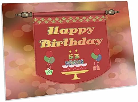 3drose Happy 53rd Birthday Banner, Bolo com presentes e balões - Tapetes de mesa de mesa