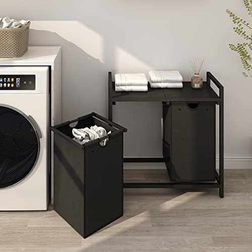 Cesto de lavanderia Laatooree, cesta de lavanderia de 2 × 48l de duas cores com 2 sacos de classificação removíveis e prateleira superior, cesto de roupas para lavanderia, banheiro