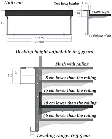 Yzjj Varanda ao ar livre dobramento mesa pendurada altura ajustável para pátio e cobertura interna, varanda dobrável mesa