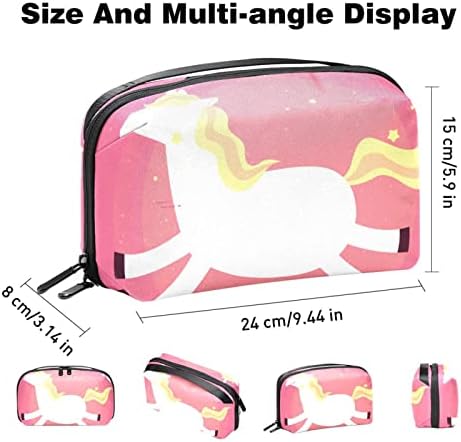 Organizador do cordão de viagem, organizador de tecnologia, organizador de eletrônicos, sacola de organizador de cabo, cartoon unicórnio rosa