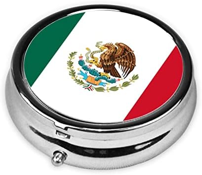 Bandeira da caixa de comprimidos do México, caixa de comprimidos redondos, caixa de comprimidos de três compartimentos de metal, fácil