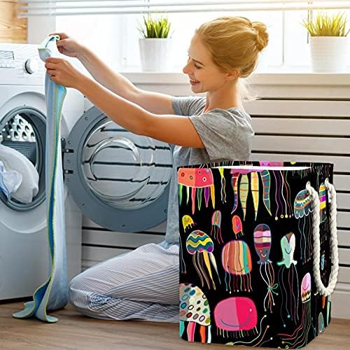 Padrão de água -viva pintada colorida cestas de lavanderia grandes cestas de armazenamento de pano sujo Hampers com alças caixas de armazenamento dobráveis