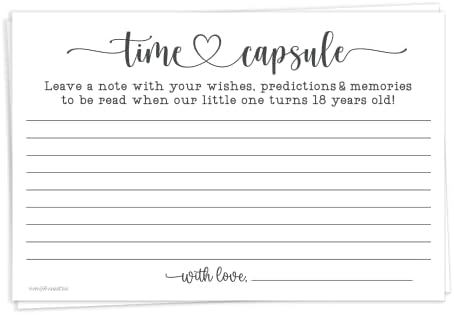 M&H convida o tempo cartões de cápsula de 1º aniversário ou atividade de chá de bebê - design de scripts do coração