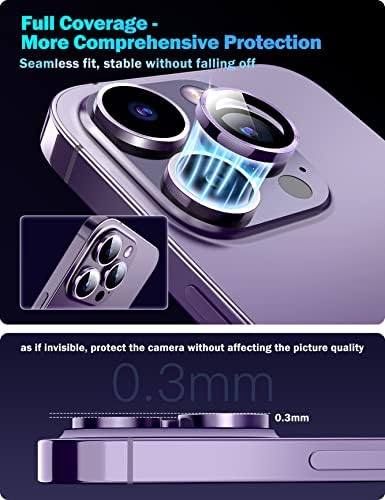 Protetor de lente de câmeras de Dadanismo para iPhone 14 Pro/iPhone 14 Pro Max, anel de metal individual 9H Tampa de câmera de vidro temperado, mantenha o design original da lente, Ultra de alta definição, anti-arranha