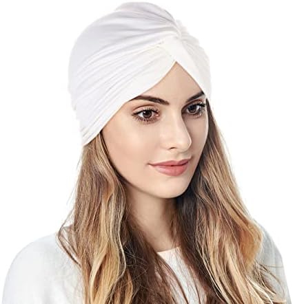 Headwrap plissado de turbante para mulheres com chapéus de gorro prediados enrolam gorros elásticos de nó -cabeças de nó de cor sólida