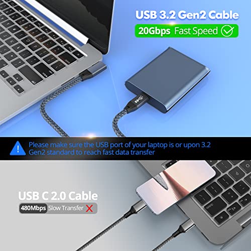 UseBean USB C a USB C Cabo 100W 15 pés, ângulo reto USB 3.2 Gen2x2 20 Gbps Transferência de dados e carregamento rápido