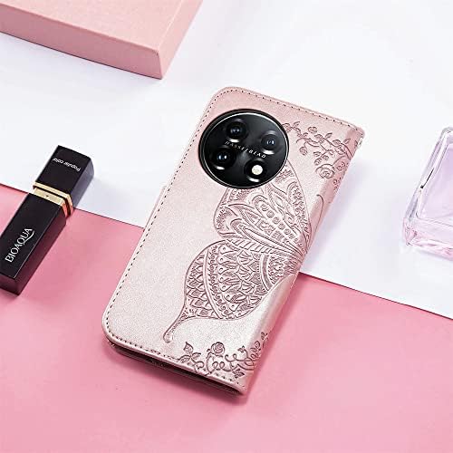 Caixa de carteira de strass de borboleta Ysnzaq para o OnePlus 11 6.7 , fivela magnética de couro TPU com tampa de telefone do suporte