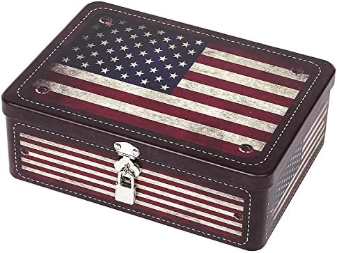 Caixa de armazenamento decorativo de mygift, estilo de metal de bandeira americana de estilo retro com tampa e cadeado