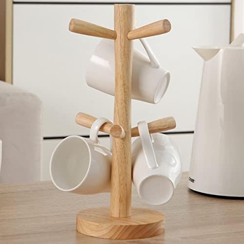 Prato seco racks caneca de madeira removível Organizador de árvore suporte de suporte de caneca de caneca com 6 xícaras de chá de chá