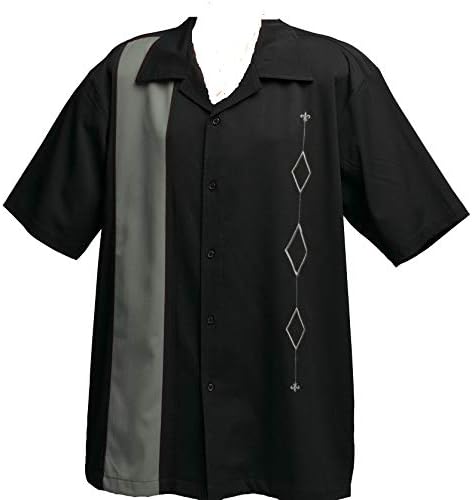 Designs de Attila Mens Retro Bowling Shirt, grande e alto preto e cinza