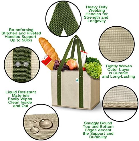 4CLEANLIVING REUSILÍVEL BACA DE COMPLARES | Conjunto de 3 bolsas de supermercado reutilizáveis ​​| Premium dobrável lavável lavável