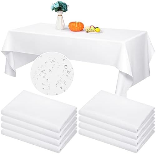 Shimeyao 8 PCs Poliéster branco Talha de mesa de retângulo 60 x 126 polegadas, Tale de tecido Tale a granel para mesas de retângulo Retângulo Tampa de mesa lavável para chá de chá de chá de bebê Banquete de festa