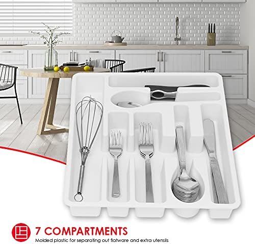 Home Basics 7 Compartimentos Moldados Bandeja de Talheres de Plástico | Organizador de talheres e utensílios extras |