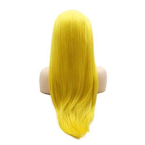 Lushy Beauty Hair Hair Sintético Peruca Fronteira reta Longa 24 polegadas Amarelo dourado de densidade pesada resistente à peruca