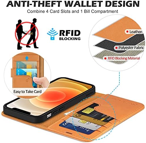 Caso Shieldon para iPhone 13 Pro Max, couro genuíno iPhone 13 Pro Max 5G Caixa da carteira Magnética RFID de bloqueio de