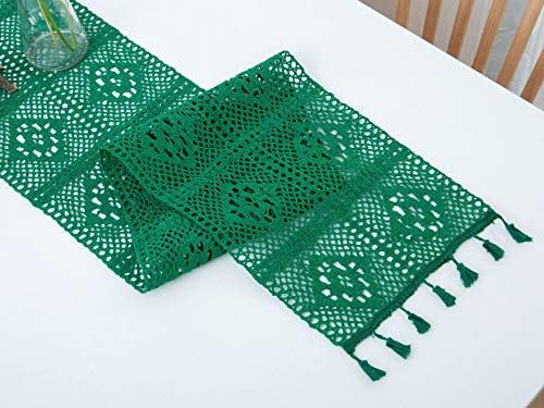 Teanea Cotton Crochet Runner de mesa estreita com borla