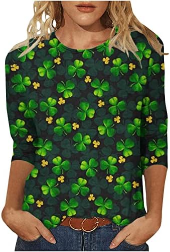 Camisas do dia de St. Patricks para mulheres 3/4 manga St Patricks Dia Gnomos Tops Tees gráficos Blushs de moda de