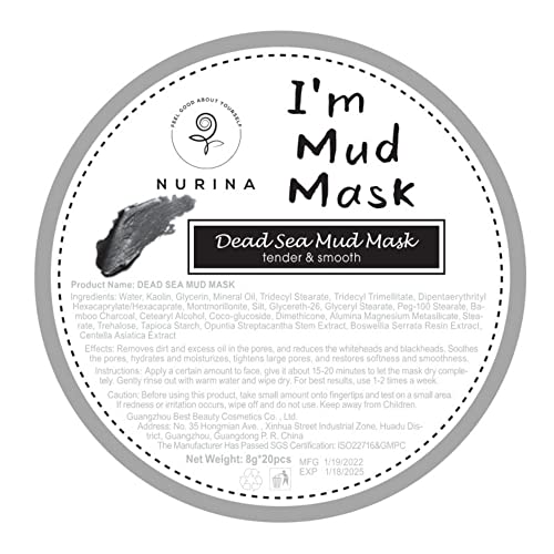 Máscaras de argila do mar morto Nurina - limpador de poros minerais do mar profundo e removedor de cravo -de -cravo, use máscaras