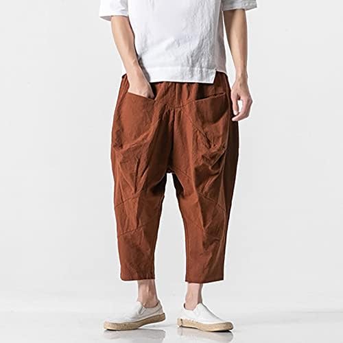 Calças para homens de algodão reto de nove quartos de homem calça de verão calças casuais calças respiráveis ​​masculinas
