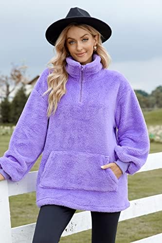 Alice Co Womens Sherpa Pullover Fuzzy Leepe Sweatshirt Boletim zíper de gola alta com bolso com bolso