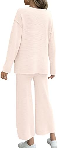 Senserise feminino 2 peças roupas suéter conjunto de manga comprida botão malha suéter de suéter superior calças de