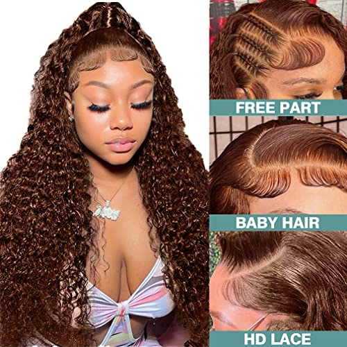 Chocolate Brown Wave Deep Lace Wigs Front Wigs Human Human Colored Lace Wig Frontal for Women 13x4 HD Lace Transparente
